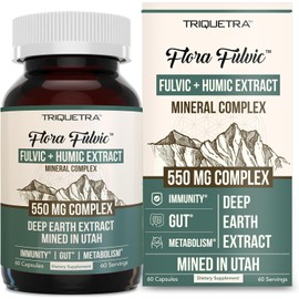 Flora Fulvic | Fulvic Acid + Humic Acid Complex – 550 mg |Mined in Utah, Prehistoric Deep Earth Extract | Immunity, Gut, Digestion – Natural Trace Mineral Complex, Fulvic Acid Supplement – 60 Capsules