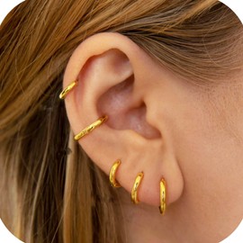 Sealoy 6 Pairs Small Gold Huggie Hoop Earrings Set for Women, 18K Gold Plated, Hypoallergenic, Lightweight, Tiny Hoops for Sensitive Ears, Multiple Piercing, Cartilage, Helix, Tragus Jewelry