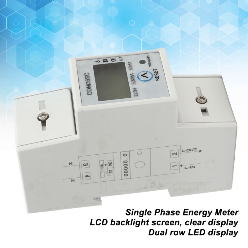 Single Phase Energy Meter LCD Display DIN Rail 2P Total