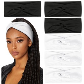 Huachi Wide Headbands for Women's Hair Fashion Turban Elastic Head Bands Non Slip Twisted Headwraps Workout Hair Accessories, Black&White