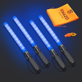 SIMAZO 4 Pieces 21 Inch Signal Traffic Wand with 3 Flashing Modes & 9 Led Lights, Traffic Safety Baton with Side Clip for Air Marshaling, Car Directing, Parking Guides (Blue)