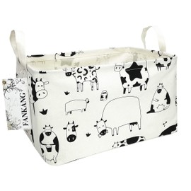 FANKANG Storage Basket,Nursery Hamper Canvas Laundry Basket Foldable with Waterproof PE Coating Storage, Office, Bedroom, Clothes,Toys(L, Rec-cows)