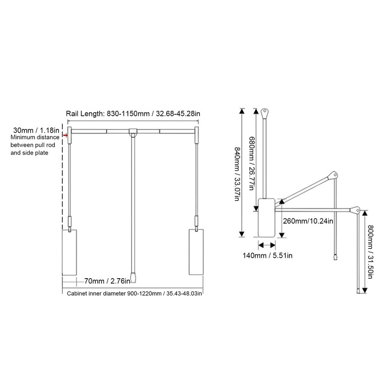 Garosa Pull Down Wardrobe Rail 22lb Load Capacity Adjustable Width