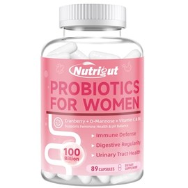 NutriGut Probiotics for Women, 100 Billion CFUs Probiotics with Prebiotics & Digestive Enzymes for Gut Health, Womens Probiotic with Cranberry for Vaginal Urinary Tract Health, pH Balance 89 Capsules