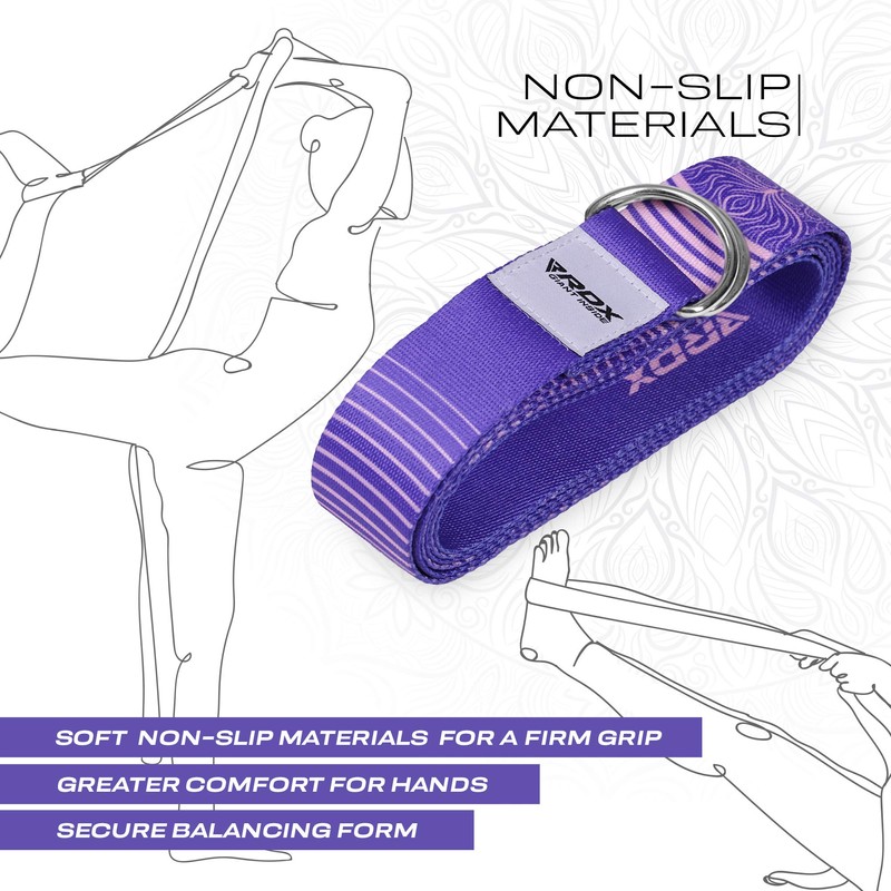RDX 8ft Yoga Strap with D-Ring Buckle, Durable Polyester Cotton
