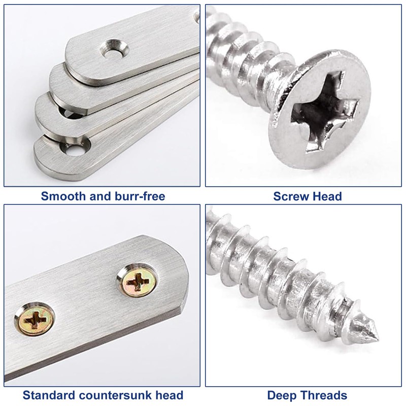 Flat Brackets for Wood, 20 Pcs Stainless Steel Mending Plates