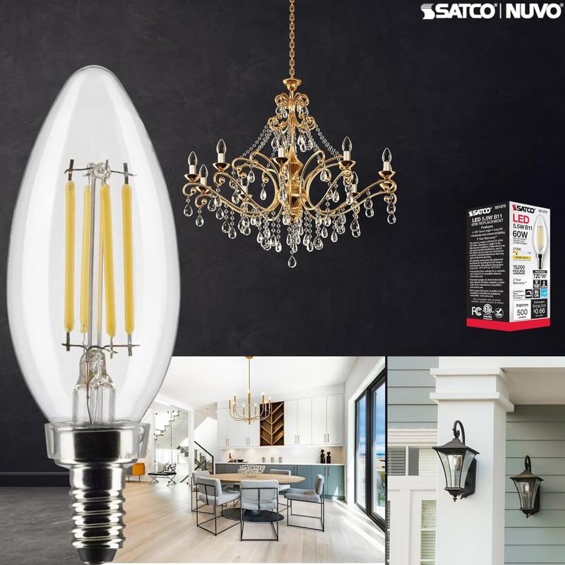 Satco Lighting S21273-5.5 Watt B11 LED Clear Dimmable Light Bulbs