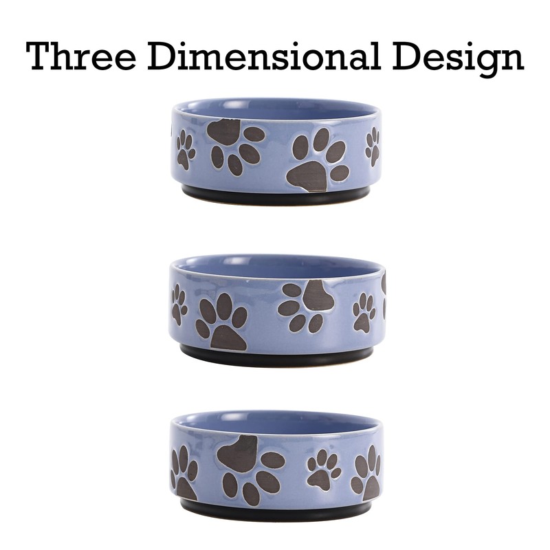 Bico Paw Blue Ceramic 14oz Pet Bowl, for Small Size