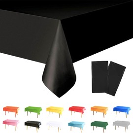 2Pcs 137*274cm Black Disposable TableCloth Tablecovers,Christmas Black Table Cloth Rectangular Dining Table Cover Plastic Black Table Cloth Party for Picnic,Birthday,Christmas Party Decorations