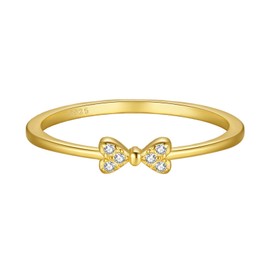 LOVPEPY Bow Ring to Daughter,14k Gold Plated 925 Sterling Silver Rings for Women CZ Promise Infinity Forever Love Knot Gold Rings for Her Stackable Wedding Bands Bowknot Ring Jewelry Gifts Size 6-8,
