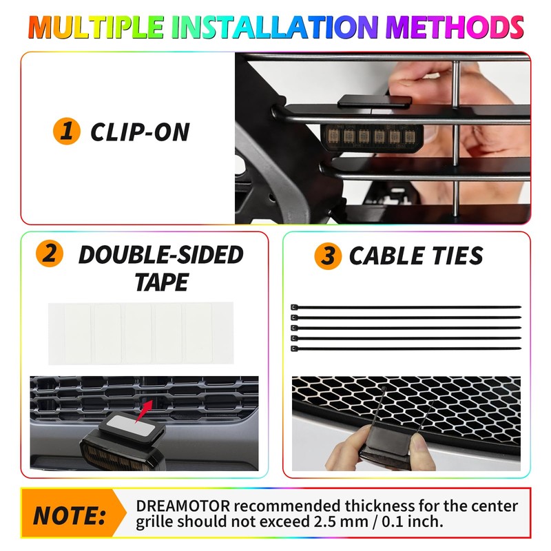 4PCS LED RGB Grille Lights, Universal Clip-On Front Grill Lights