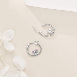 YFN Koala Earrings Sterling Silver Koala Bear Hoop Earrings Koala Jewelry for Women Cute Huggie Hoop Animal Earrings for Sensitive Ears Koala Gifts for Koala Lover