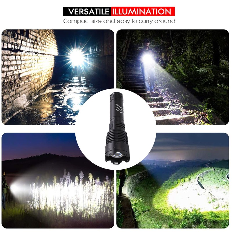 Telescopic LED Flashlight High Bright USB Rechargeable Zoomable Flashlights IPX4