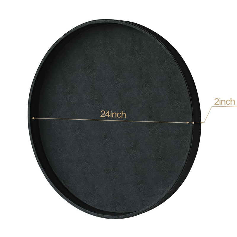 HofferRuffer Large Round Serving Tray 24'', Elegant Faux Leather Circle