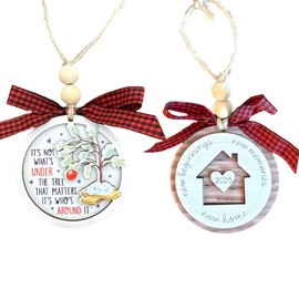 2Pcs New Home Gift, House Warming Gifts for Couples and Women, Hanging Ornaments with Circular and Apple Tree Design, First Christmas in New Home Decor