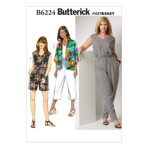 Butterick Patterns 6224, Women's Kimono and Jumpsuit,Sizes, Rayon, Multi-Colour, RR (18W-20W-22W-24W)