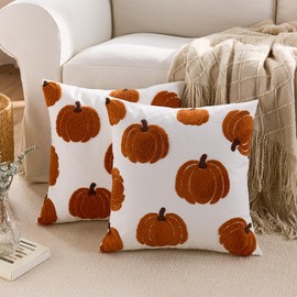Pumpkin Fall Pillow Covers 16x16 Inch Set of 2 Autumn Decorative Throw Pillow Covers Indoor Outdoor Rust Red Embroidery Pumpkins Pillow Cases Thanksgiving Harvest Bedroom Sofa Cushion Couch Decor
