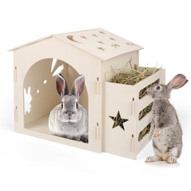 Extra Large Rabbit House & Rabbit Hay Feeder, Indoor Bunny House with Bunny Hay Feeder, Small Animal Houses & Habitats and Guinea Pig Hay Feeder