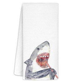 KRHFG Funny Shark Hand Towels Decorative, Ocean Beach Shark Hand Towels Drying Cloth for Kids Toddler Bathroom Decor, 16x24 Inch