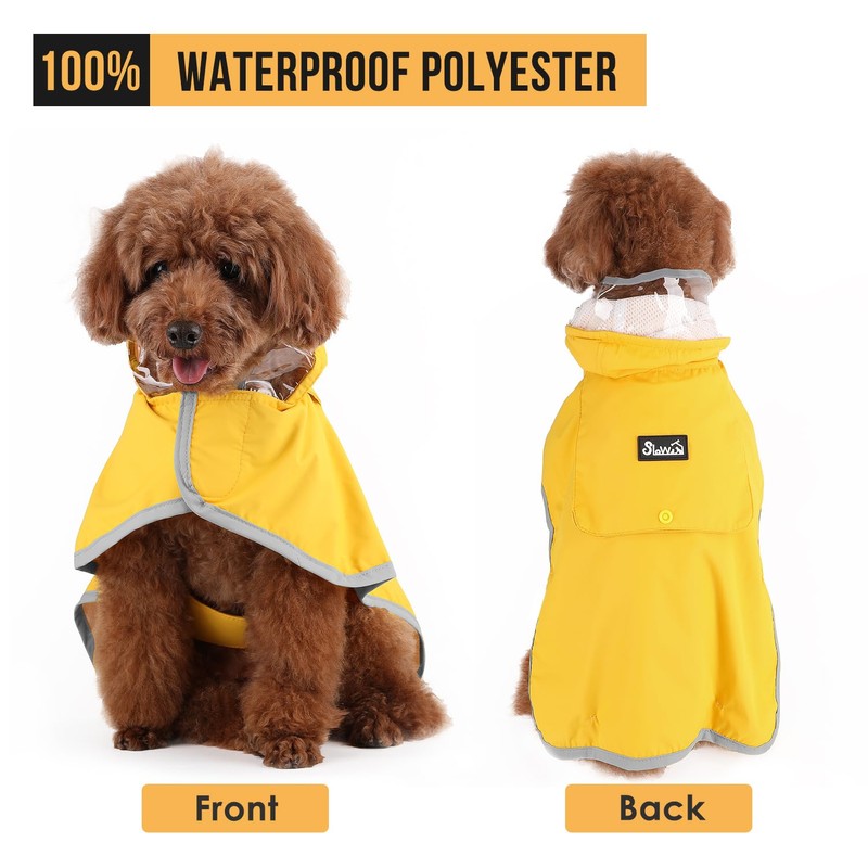 SlowTon Dog Raincoat, Adjustable Dog Rain Jacket Clear Hooded Double