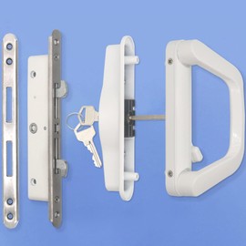 ALLYWASAI Sliding Patio Door Handle Set with Mortise Lock, Suitable for Sliding Glass Patio Door Thickness from 1.5in to 2in, 4-15/16" Screw Holes, Need to Drill, Reversible Design, Keyed, White