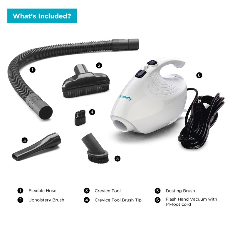 Simplicity Vacuums Flash Mini Handheld Vacuum with Attachments, Powerful Corded