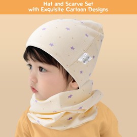 Fjquamitix Hat and Scarf Set for Children, Cotton Children's Hat and Tube Scarf Girls and Boys, Cute and Comfortable Head and Neck Warmth Combination, Waving Stars, Unit size