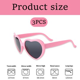 3 PCS Refraction Glasses for Women Men Pink Heart Sunglasses Festival Party Rave Light Pink Heart Glasses Glasses Retro Festival Glasses Women Love Heart Rave Glasses Men