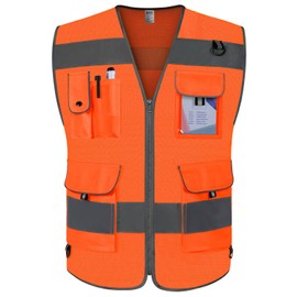 TCCFCCT Mesh Reflective Safety Vest for Men Women 9 Pockets High Visibility Vest with Reinforced Sewing, Hi Vis Security Work Vest for Surveyors, Durable and Breathable, (CA-Orange XX-Large)