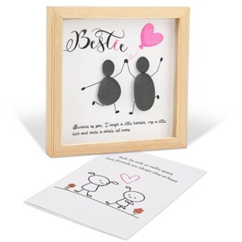 JULEASEL Friend Pebble Art Handcrafted 3D Rock Picture for Bestie, Sister or Soulmate Decor Sign Framed Artwork Gift for Best Friends (For Friend)