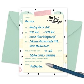 CherryCards FRUITPRINTS - Set of 15 Invitation Cards & Envelopes - Confetti - Invitation Teenager Children's Birthday - Format A6 (Set of 15)