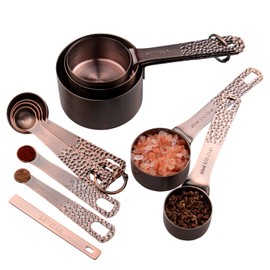 Nstezrne Copper Plated Measuring Cups and Spoons set, Stainless Steel Measuring Cups and Spoons Set for Baking & Kitchen, Cute Metal Metric & US Measure Cup and Spoon with Leveler & 1/8 Cup