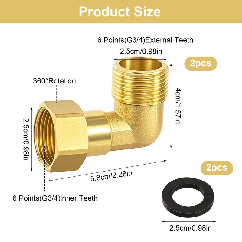 Brass movable screw connection, 2 pieces angle 90° 3/4 inch