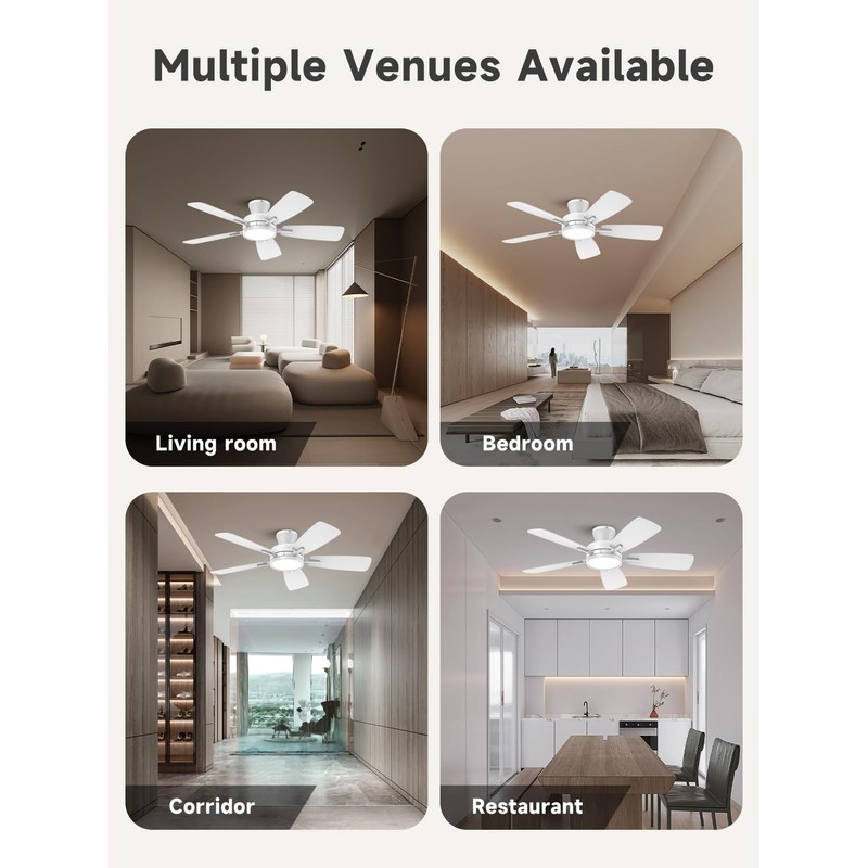 TALOYA Ceiling Fans with Lights and Remote, 46 Inch Low