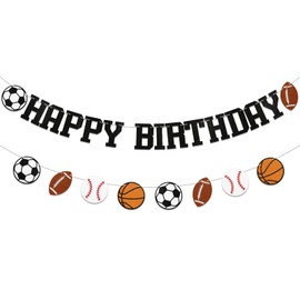 Sports Happy Birthday Banner, Multi Sport Party Decorations, Football Soccer Basketball Baseball Happy Birthday Bunting Sign, Rookie Year Party Decorations