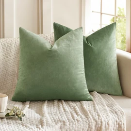 MIULEE Pack of 2 Sage Green Pillow Covers 20x20 Inch Decorative Velvet Throw Pillow Covers Modern Soft Couch Throw Pillows Farmhouse Home Decor for Spring Sofa Bedroom Living Room