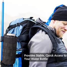 Molle Water Bottle Pouch, Molle Bottle Holder Holster Hydration Carrier Bag with Adjustable Drawstring Open Top for Military Vest Backpack Outdoor Cycling Hiking Camping Running (Black)