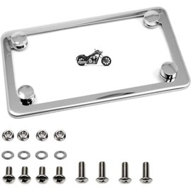 LFPartS Motorcycle Polished Slim Style Stainless Steel License Plate Frame, Chrome