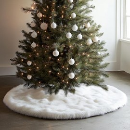 AISENO 48 Inch Christmas Tree Plush Skirt Decoration for Merry Christmas Party Faux Fur Christmas Tree Skirt Decorations