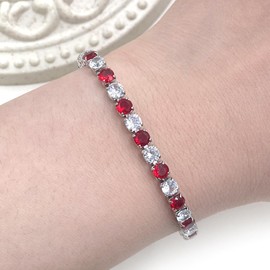 Uloveido Sparkling Stylish Cubic Zirconia Tennis Bracelets for Women - Crystal Tennis Chain Bracelet with Adjustable Slider Bolo Clasp (Red- White)