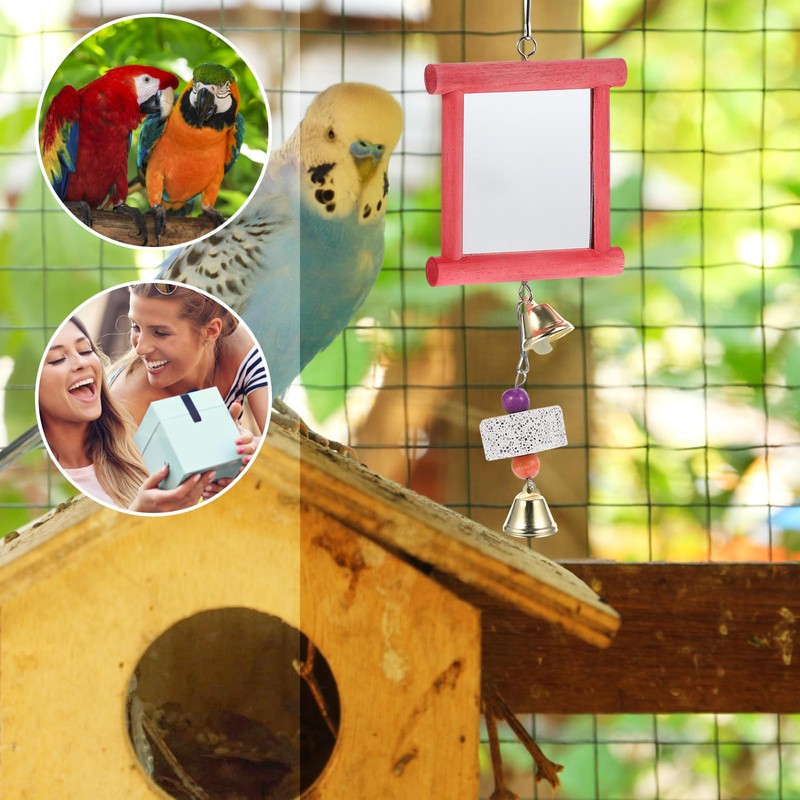 Yardwe Bird Cage Toys 2Pcs Hanging Mirror Toys with Bells