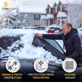 EcoNour Windshield Cover for Ice and Snow | Enhanced 600D Oxford Fabric Windshield Frost Cover for Any Weather | Water, Heat & Sag-Proof Car Windshield Snow Cover | XL (74 x 43 Inches)