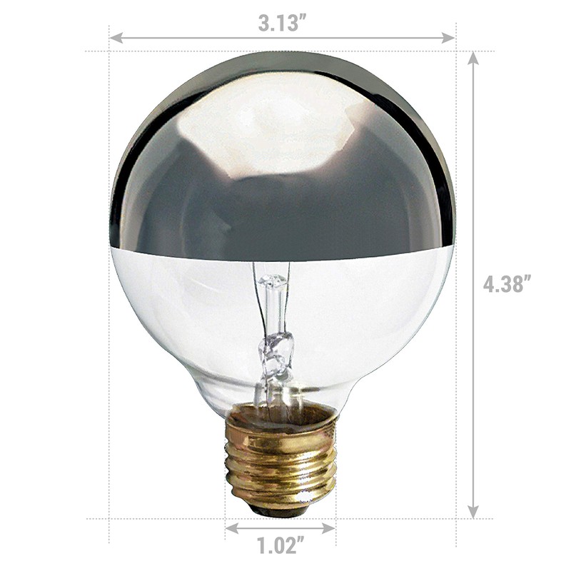 KOR (4 Pack) G25 Incandescent Light Bulb, Silver Half Chrome