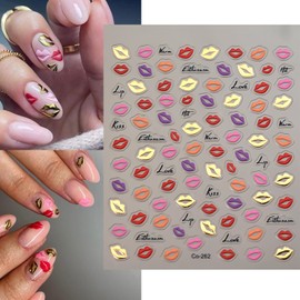 Valentine's Day Nail Stickers Decals 3D Lip Nail Art Stickers Self Adhesive Cute Nail Decals Lip Shaped Nail Art Design Stickers Valentines Nail Decorations for Women DIY Manicure Supplies, 1 Sheets