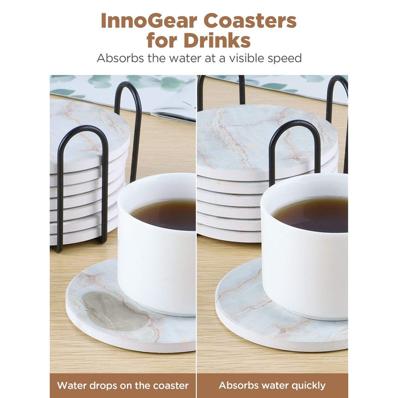 InnoGear Coasters for Drinks, 8 Pieces with Holder Absorbent Ceramic