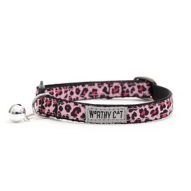 The Worthy Dog Leopard Cat Collar - Durable and Stylish Adjustable Collar for Cats Cat Accessories with Nylon Material and Clip-in Clasp Closure Pink Color