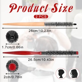 simarro 2 Pcs Small Round Hair Brush, Mini Round Wood Brush Roller Quiff Hairdressing Combs Styling Volume Hairbrush Mustache Curler for Thin Short Hair Bangs Beard Lifting and Curling