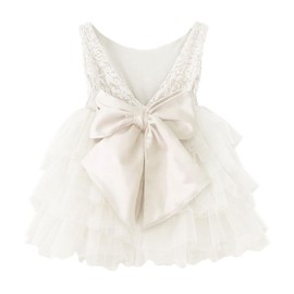APRIL GIRL Flower Girl Dress, Lace Dress 3/4 Sleeve Dress (White Tutu, 12-18 Months)