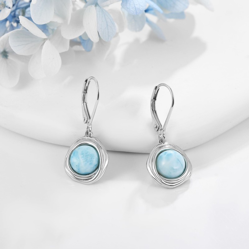 POPLYKE Larimar Dangle Earrings Sterling Silver Leverback Earrings