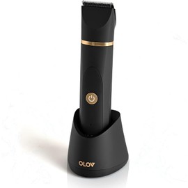 OLOV Electric Body Hair Trimmer - Groin Trimmer for Men - Bikini Trimmer Women - Wet/Dry Shaver Groomer, Replaceable Ceramic Blade Heads, USB Recharge Dock, Waterproof Hygiene Razor,Black